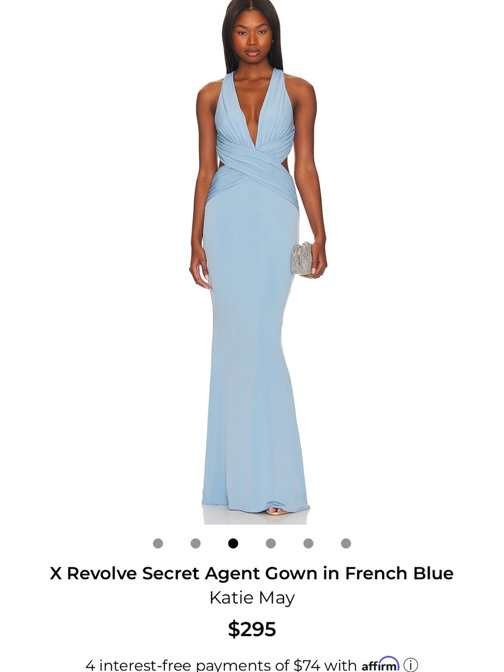 Katie May Light Blue Halter Wrap Maxi Gown